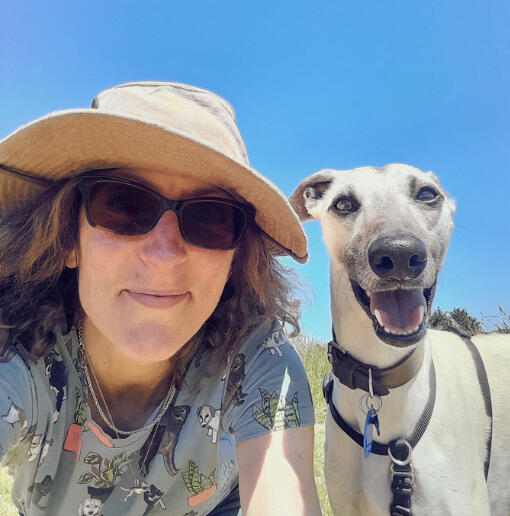 VBT Consultant Cath & Pet Vet Behavioural Therapy image of Dr. Catherine Rivron and her pet Whippet.