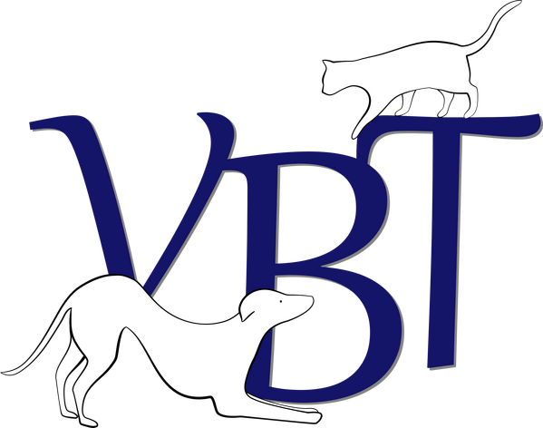 Vet Behavioural Therapy Main Logo Image (VBT Letters with Bowing Dog and Curious Cat)